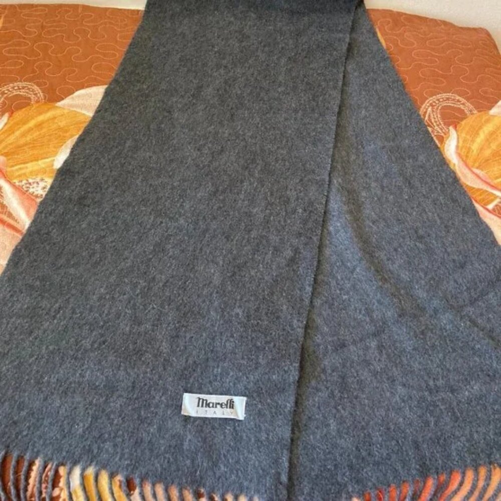 Marelli Italy Italian Dark Gray Tasseled Tassels Cashmere Scarf Wrap Shawl NWOT